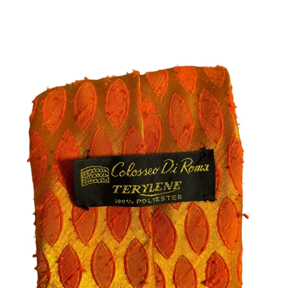Vintage Colosseo Di Roma Terylene Orange‎ Textured Tie